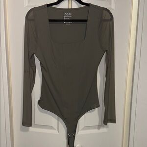 SHEIN Khaki Long Sleeve Bodysuit